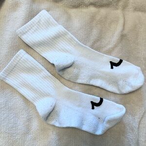 Used True Religion White Crew Socks with Black Accent Logo